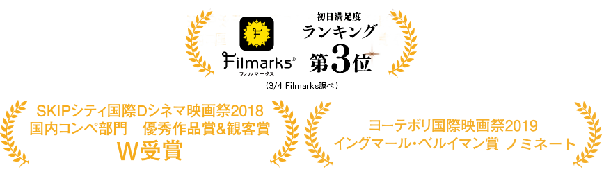 スキップシティ国際Ｄシネマ映画祭２０１８ 国内コンペ部門最優秀作品賞・観客賞 Ｗ受賞 ヨーテボリ国際映画祭　イングマール・ベルイマン賞ノミネート